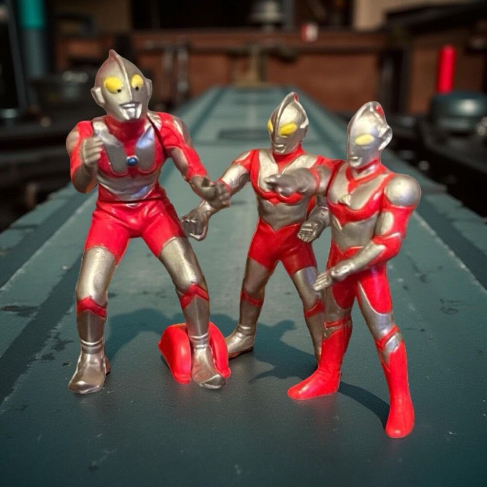 3 Vintage Bandai Ultraman Mini Prize Machine Softer Vinyl Figures 2”